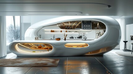 Fototapeta premium Futuristic Kitchen of Tomorrow: High-Tech Gadgets and Sleek Design in Modern Home