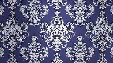Fototapeta premium Silver Damask Pattern on a Deep Purple Background