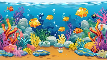 Colorful Fish and Coral Reef Underwater Scene