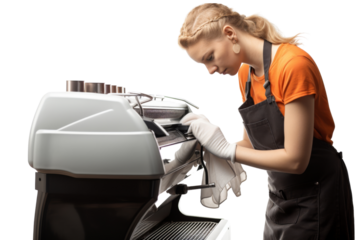 Female barista bartender with braided hair smiling Isolated on white background