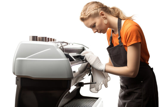 Female barista bartender with braided hair smiling Isolated on white background