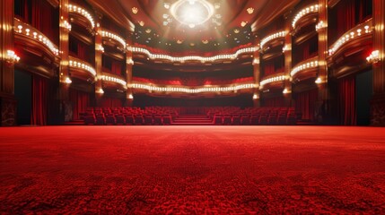 Grand theater interior with red velvet seats and ornate lighting