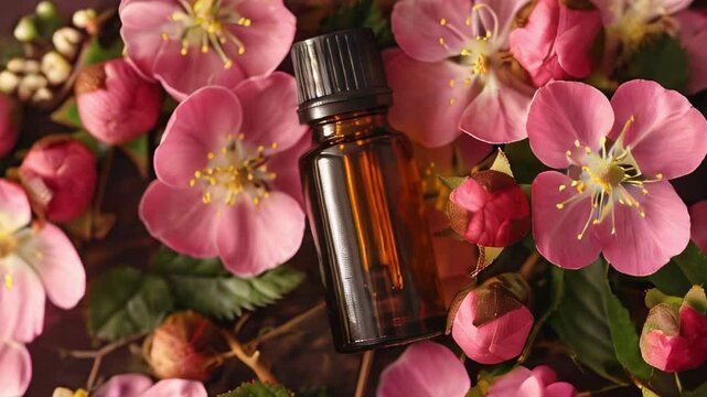 Rosehip seed oil, evening primrose oil, borage oil, anti-aging ingredients, still life, skin care conceptual