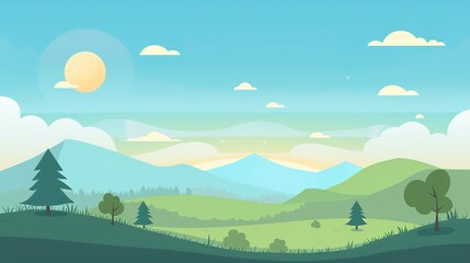 Obraz premium Sunny Day With Green Hills and Tall Trees in a Mountainous Landscape