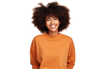 Fashionable young black woman in casual chic outfit with a bright smile Isolated on white background