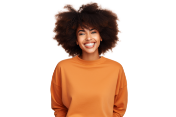 Fashionable young black woman in casual chic outfit with a bright smile Isolated on white background