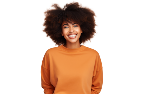 Fashionable young black woman in casual chic outfit with a bright smile Isolated on white background