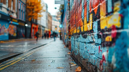 Fototapeta premium city street with graffiti wall, urban city street view background