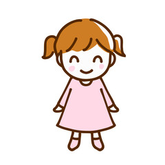 笑っている女の子の全身手描き線画イラスト 幼児