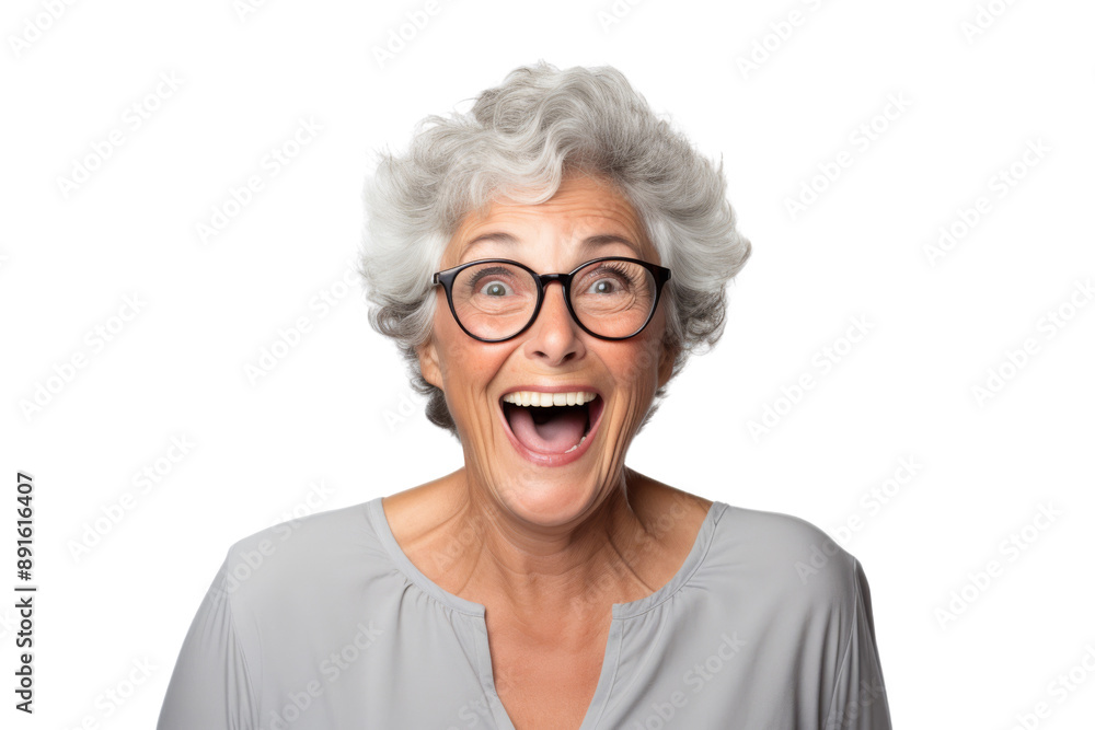 Sticker Elderly woman with a contented smile and relaxed posture Isolated on white background