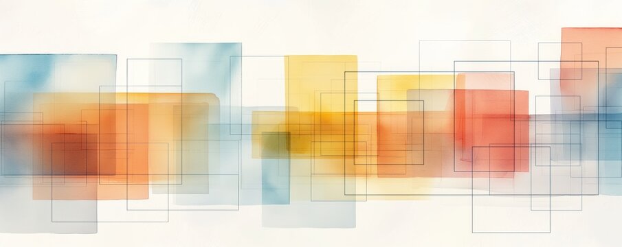 Conceptual media art, abstract ideas, structured framework, watercolor style