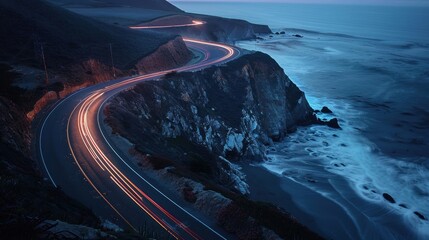 Winding Coastal Road at Night