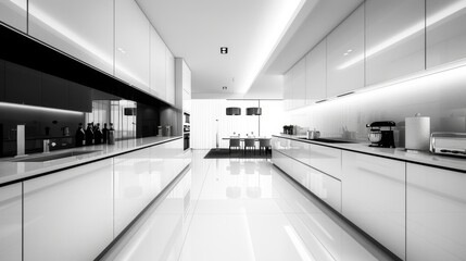 Obraz premium Stylish Minimalist Monochrome Kitchen with Sleek Design