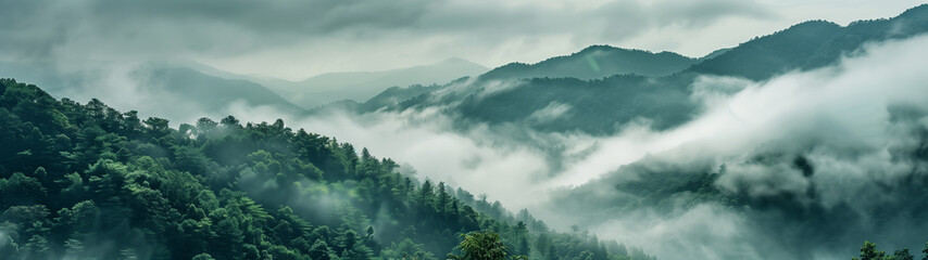 wooded mountain landscape, created with generative AI technology