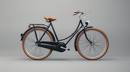 A classic black bicycle featuring brown handle grips and seat, standing against a plain background. The design highlights its vintage style and clean lines.
