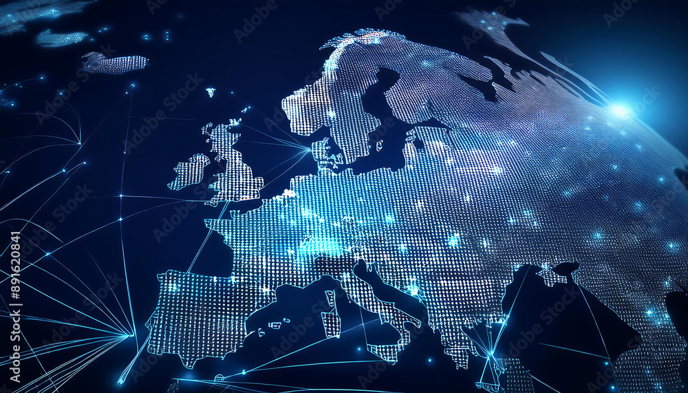Poster firefly digital map europe highlighting global data network connectivity
