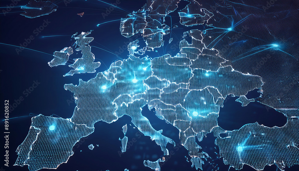 Poster firefly digital map europe highlighting global data network connectivity