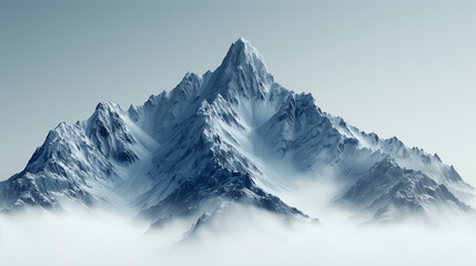 Obraz premium A stunning high-resolution image of snow-covered mountain peaks rising above a layer of mist. The sharp ridges and soft fog create a serene and majestic landscape, showcasing the beauty of nature.