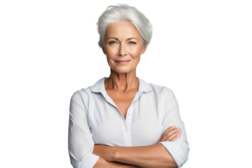 Confident senior woman with arms crossed Isolated on white background