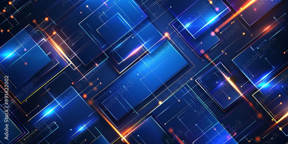 Poster digital futuristic blue geometric abstract background with light effects and technological patterns.