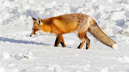 Fototapeta premium Fox walking in the snow