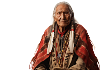 Choctaw tribe elder in traditional clothing, isolated on white background