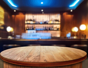 Obraz premium wooden round table blurred bar background