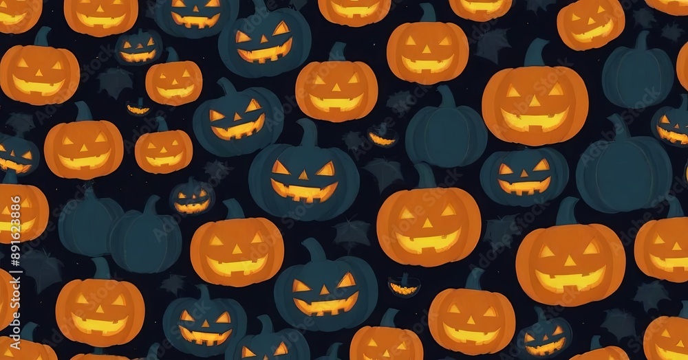 Poster a halloween themed image of pumpkins with their mouths open and eyes wide open
