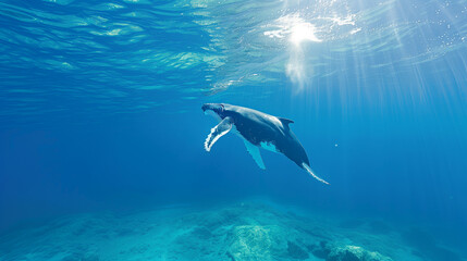 Obraz premium Humpback whale swimming Underwater, Tonga, South Pacific 