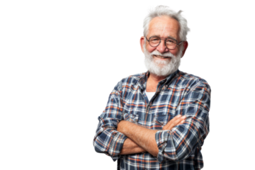 Cheerful older man with arms crossed Isolated on white background
