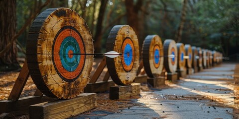 Naklejka premium Archery Range in the Woodland: Targets Await the Archer's Aim