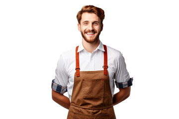 Barista bartender with beard smiling at camera Isolated on white background