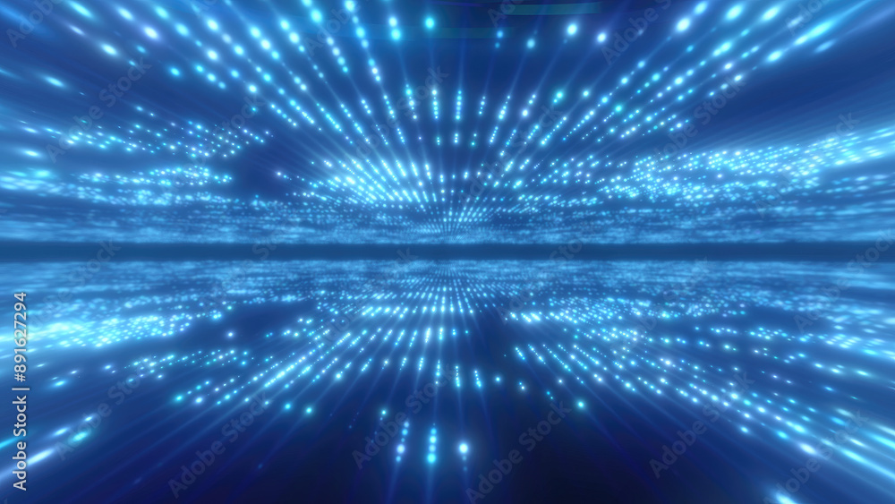 Poster abstract blue glowing energy hi-tech lines and digital particles tunnel with bokeh effect background