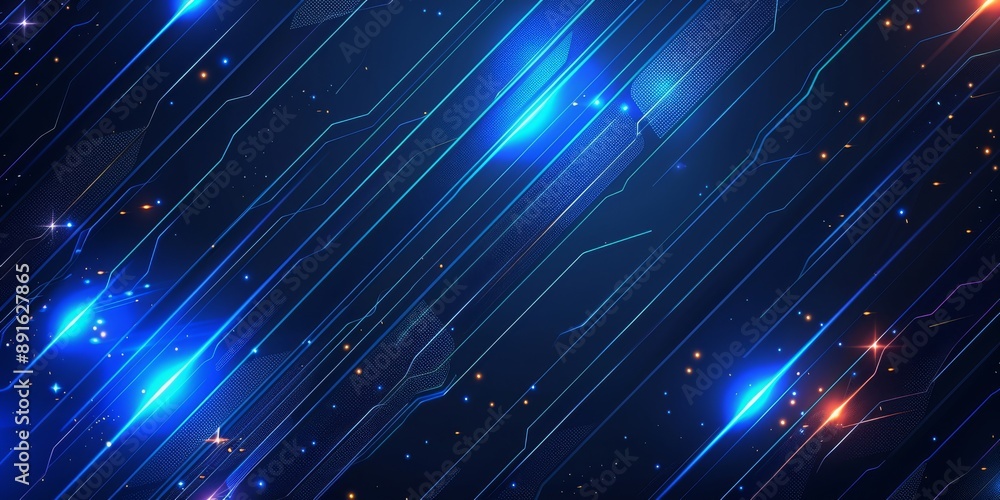 Poster dynamic abstract digital background with glowing lines and particles in blue tones, tech inspiration