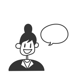 hand drawn doodle woman with blank bubble talk mock up illustration template