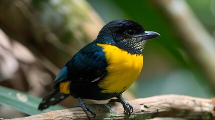 Obraz premium Amazonian Trogon perched on a branch in the rainforest its bright plumage and distinctive calls highlighting the diverse and colorful avian life of this region