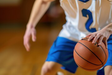Naklejka premium Youth Basketball Player Dribbling Ball