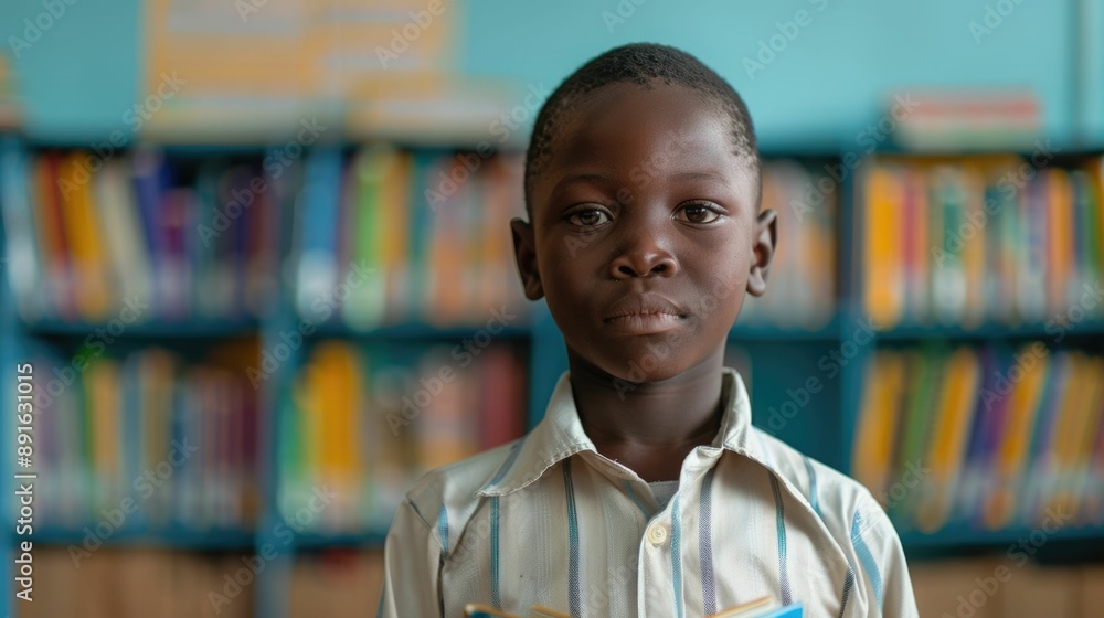 Poster portrait of a primary school educator utilizing a storybook to teach moral values and promote litera