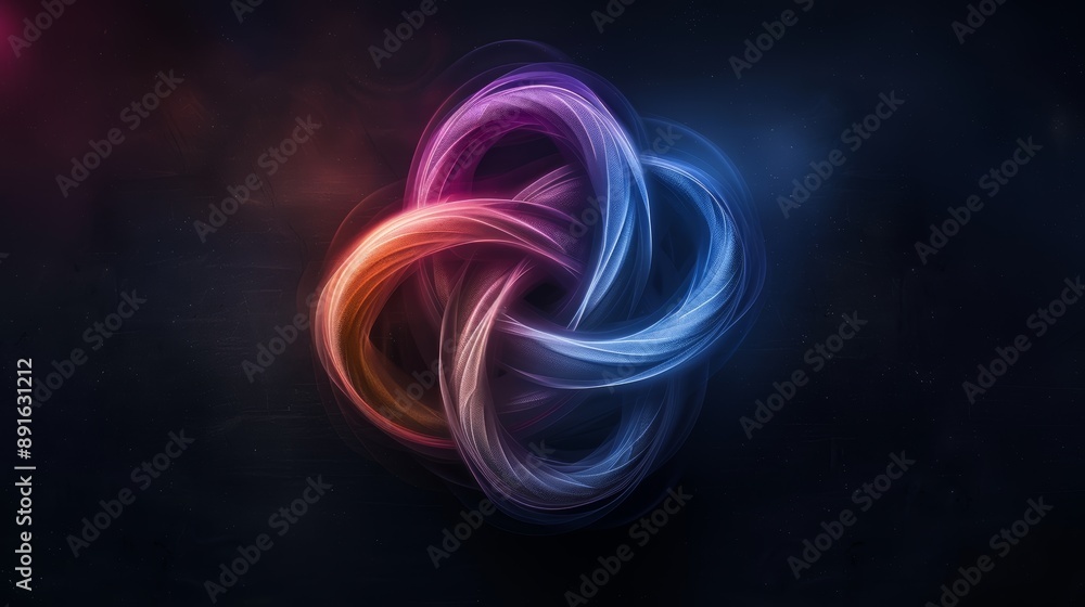 Poster colorful abstract light art with intertwined loops on a dark background, creating a visually captiva