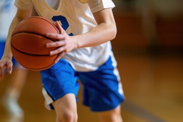 Naklejka premium Close-Up of Youth Basketball Player Dribbling