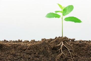 Seedling Growth with Visible Roots in Soil