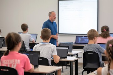 Fototapeta premium Students in Coding Class with Teacher