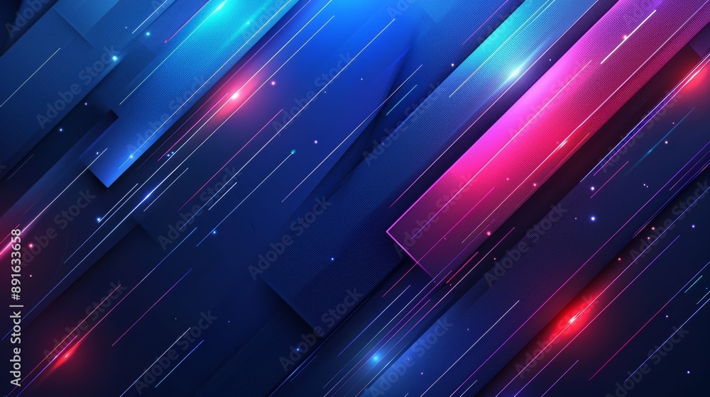 Poster vibrant abstract background with dynamic digital lines and neon lights in blue and red creates a liv