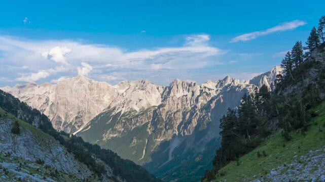 Albania, Tropoj&euml;. Valbona Theth pass view from Jezerca mountain, Albania Alps time lapse
