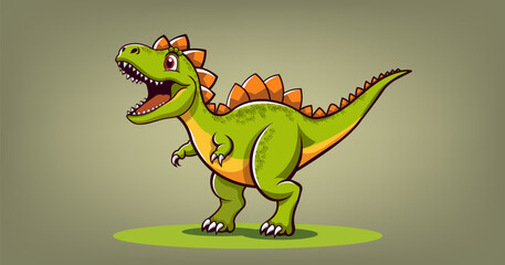 Vector illustration. Cartoon cute funny green dinosaur Tyrannosaurus rex with an open toothy mouth. Childrens toy lizard. Animal of prehistoric period.