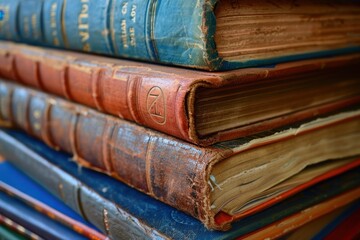 A close-up of a stack of textbooks with subjects like math, science, and history, ready for the new school year