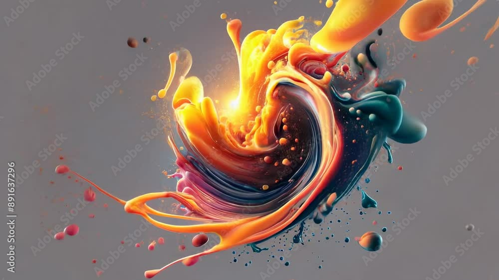 Aufkleber abstract 3d swirl of colorful paint splashes with light burst on a gray background
