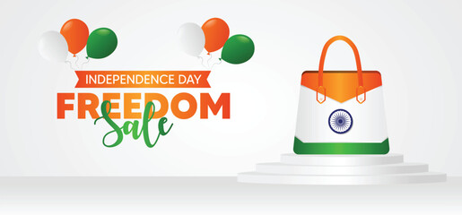 Freedom sale for Independence day of India shopping bag on podium vector poster © ArtDawn