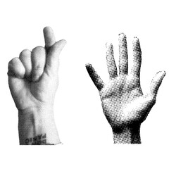 Vector half tone hands retro illustration. 