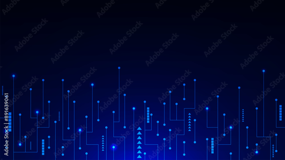 Poster abstract technology with connected lines dots and arrows on dark blue background. digital connection